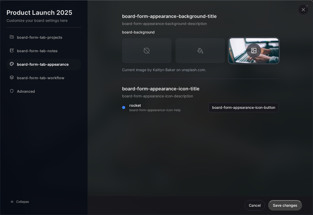 Board appearance settings (Desktop)