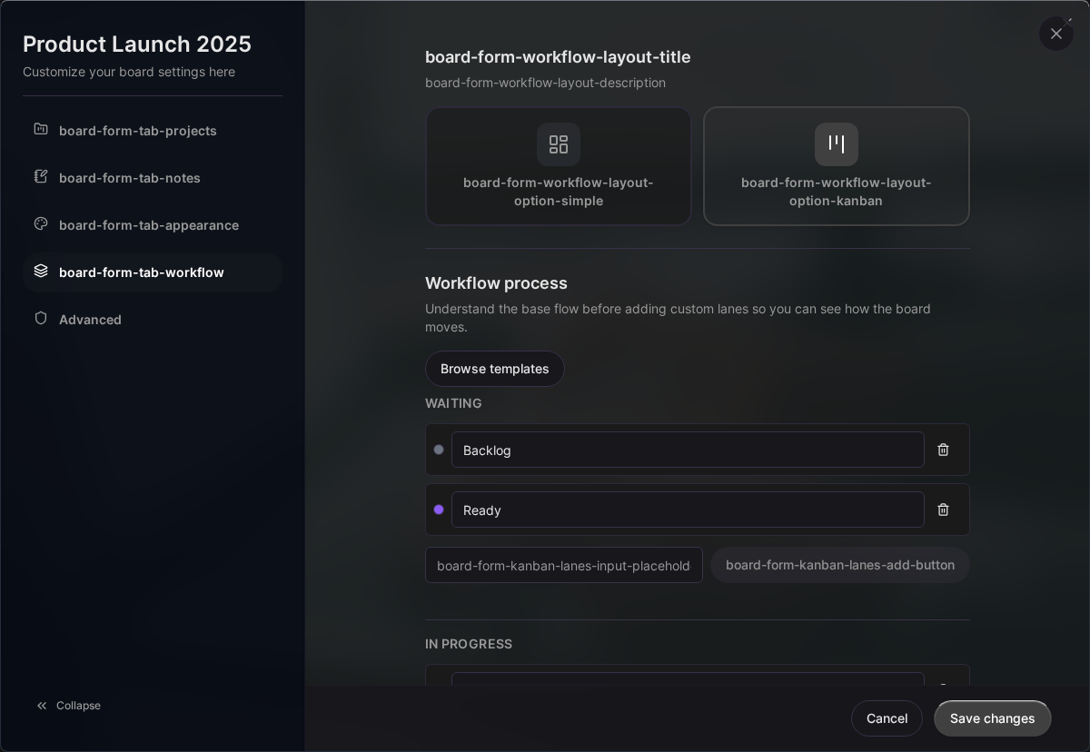 Board workflow settings (Desktop)