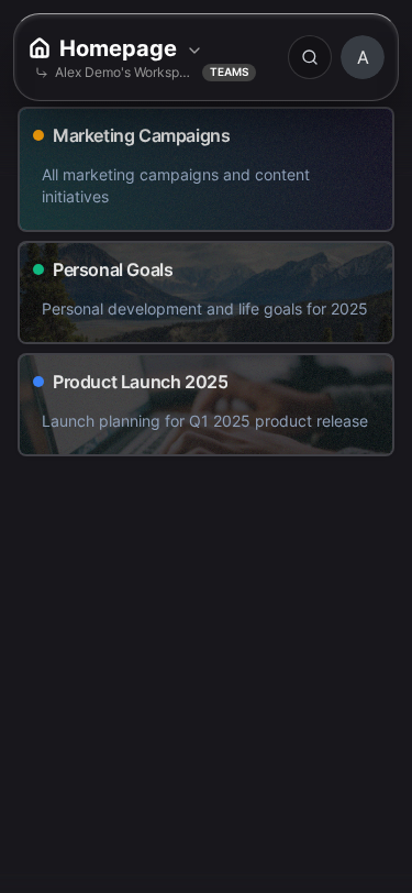 Homepage with boards (Mobile)