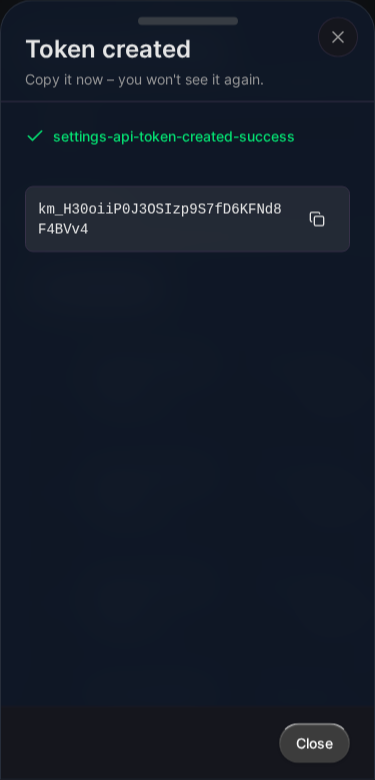 Token created - copy it now (Mobile)