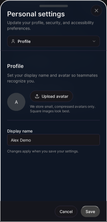 Profile settings (Mobile)