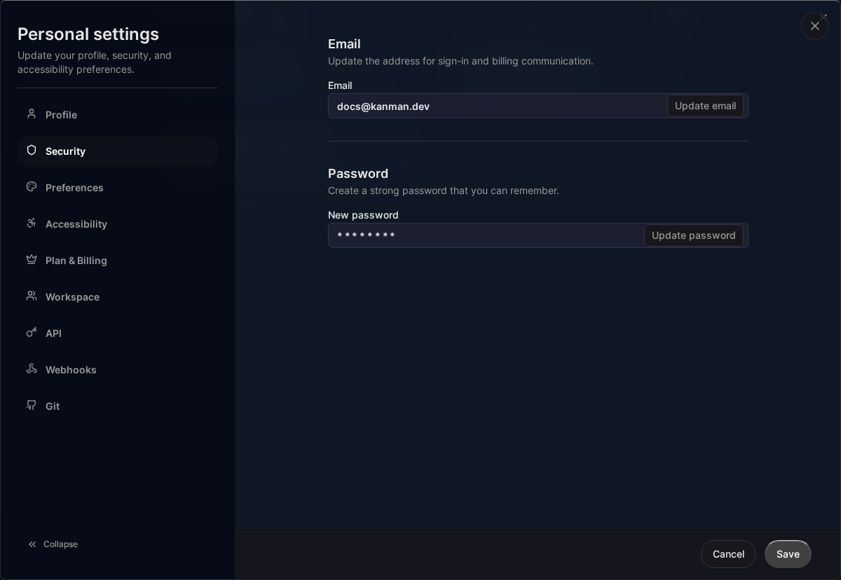 Security settings (Desktop)