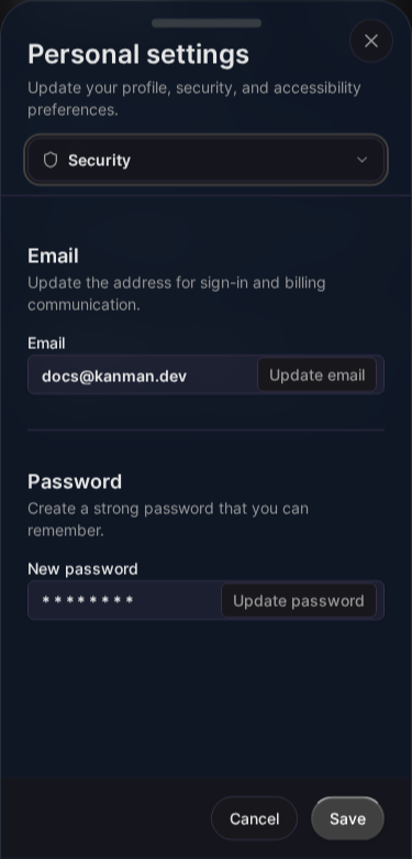 Security settings (Mobile)