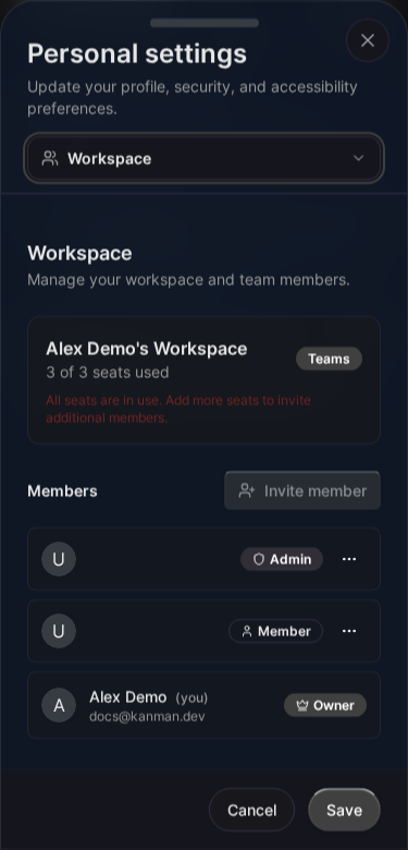 Invite member form (Mobile)