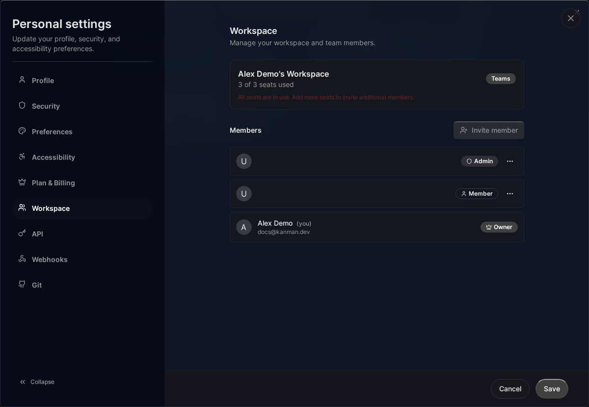 Workspace members list (Desktop)